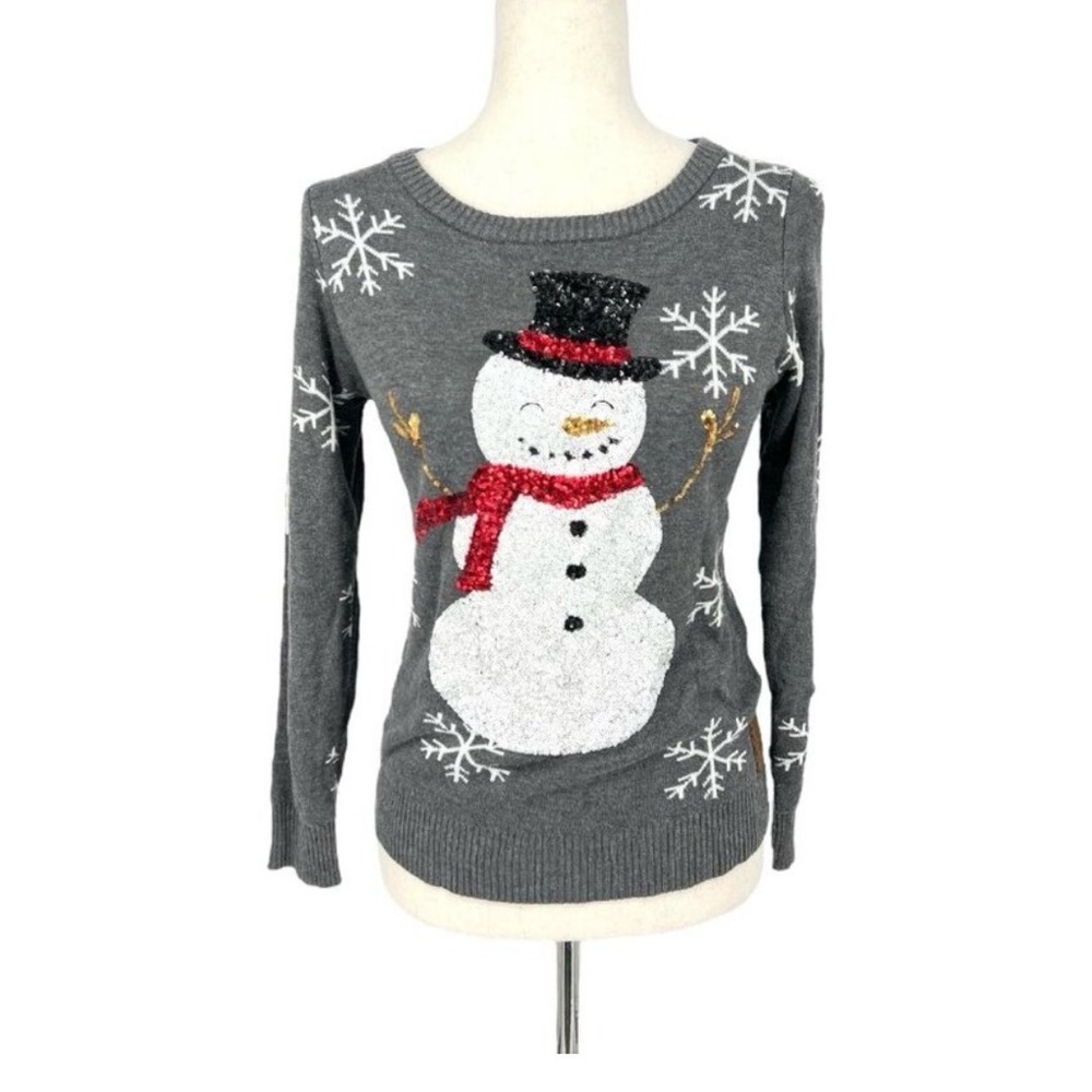 Tipsy Elves Gray Sequin Snowman Crewneck Sweater